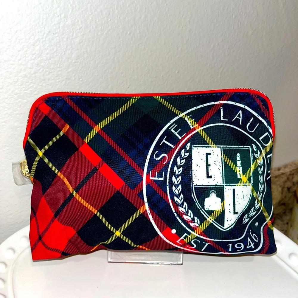 Estee Lauder Red Plaid Cosmetic Bag